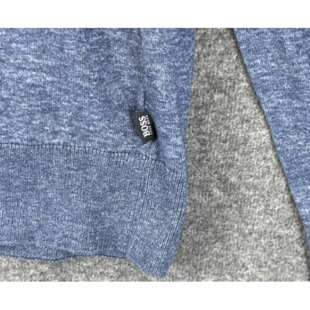 BOSS Hugo B V-Neck Sweater Mens XXL Elbow Blue Slim Fit Italian Yarn Runs Small
